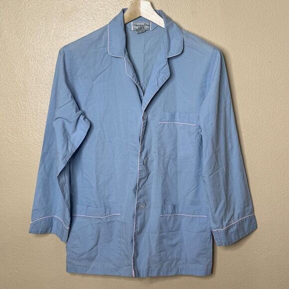 Dior Other - Christian Dior Shirt Mens M Blue Button Up Collared Long Sleeve Pajamas Vtg